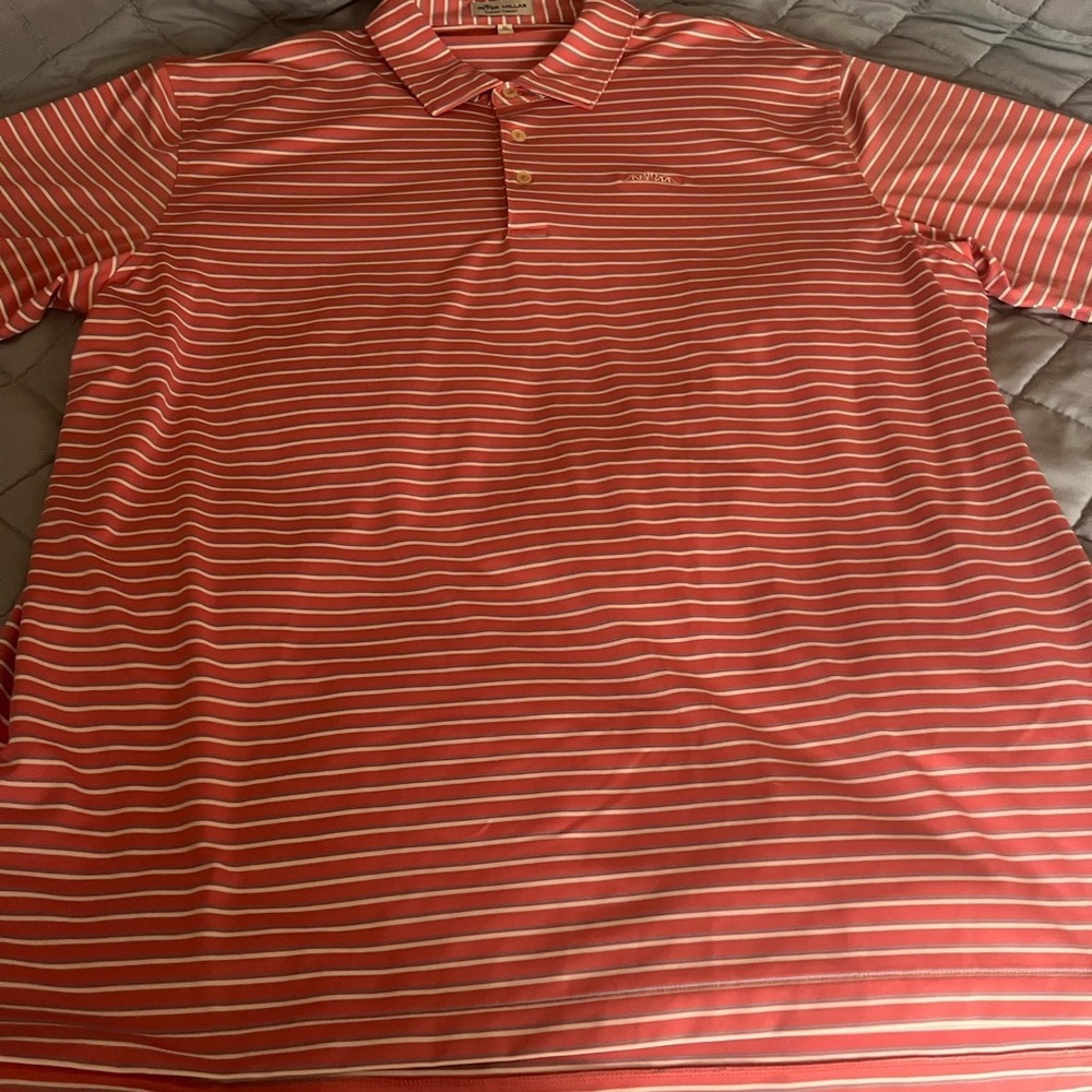 Peter Millar Summer Comfort Coral Striped Golf Polo.  Men’s XL